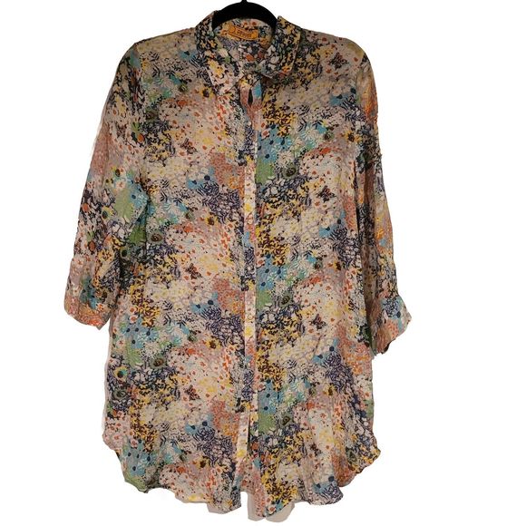 DRESSY Womens Top Red White Blue Roses Floral Print Size SIZE Est. Large - Picture 1 of 10